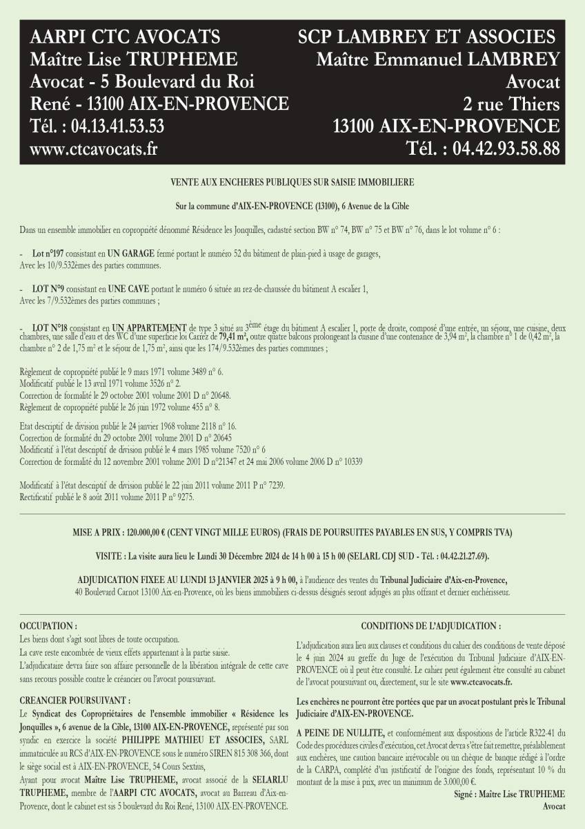 VENTE AUX ENCHERES DU 13/01/2025 13100 AIX EN PROVENCE