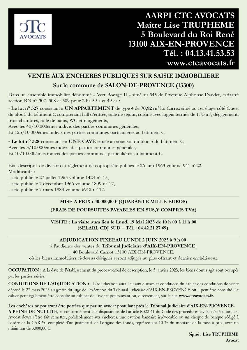 VENTE AUX ENCHERES AIX EN PROVENCE