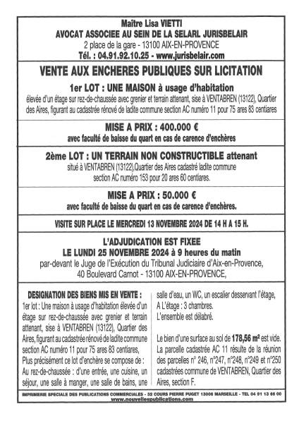 affiche de vente VENTABREN