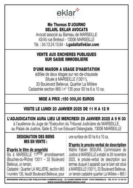 venet aux enchères 29/01/25 13011 MARSEILLE 