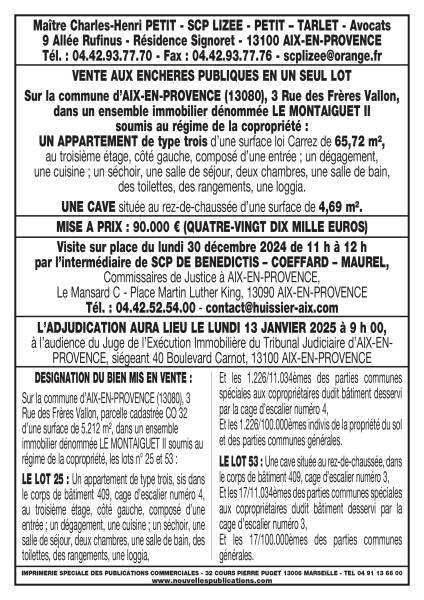 VENTE AUX ENCHERES AIX EN PROVENCE 13/01/25