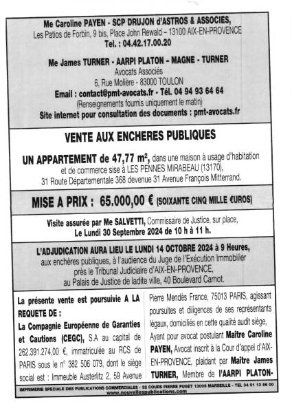 vente aux enchères du 14/10/2024 LES PENNES MIRABEAU 