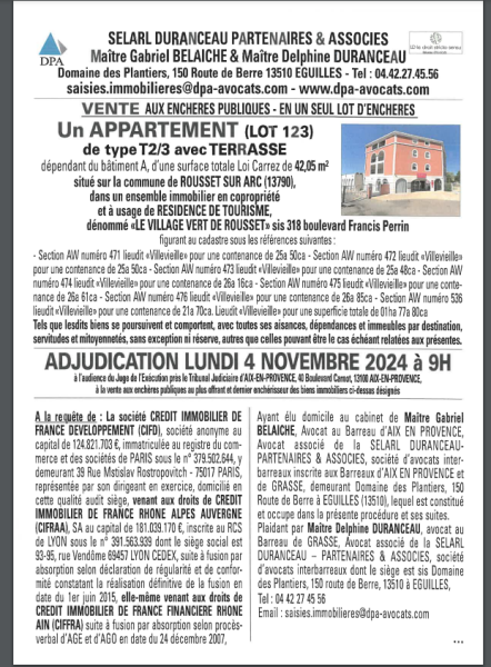 VENTE AUX ENCHERES DU 04/11/2024 ROUSSET SUR ARC