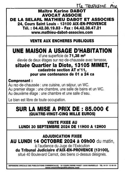 vente aux enchères du 14/10/2024 13105 MIMET