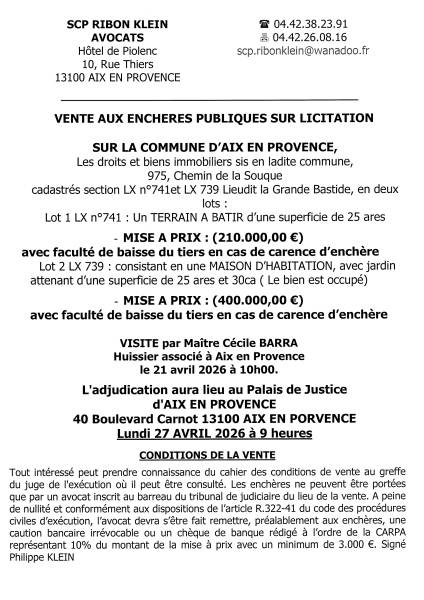 VENTE AUX ENCHERES AIX EN PROVENCE