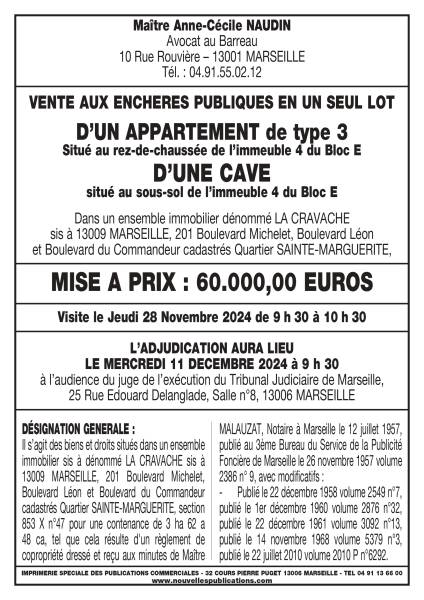 VENTE AUX ENCHERES DU 11/12/24 13009 MARSEILLE