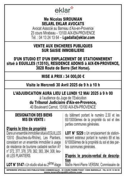VENTE AUX ENCHERES AIX EN PROVENCE 